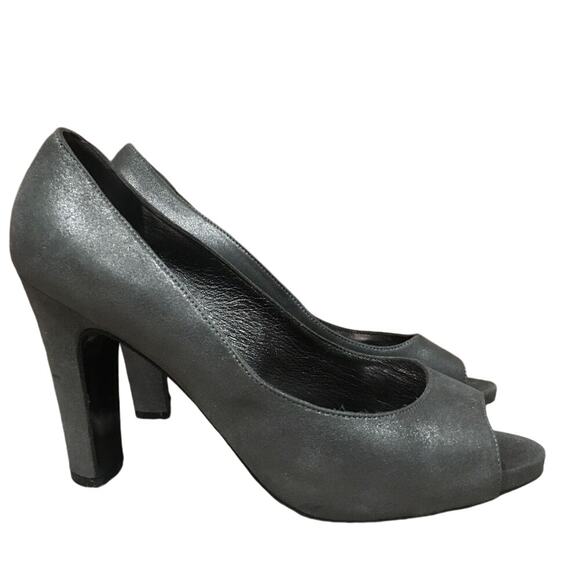 Max Mara Grey Pumps Max Mara Made in Italy Heels Sz 38 US 8 Peep Toe Pumps - Picture 1 of 8